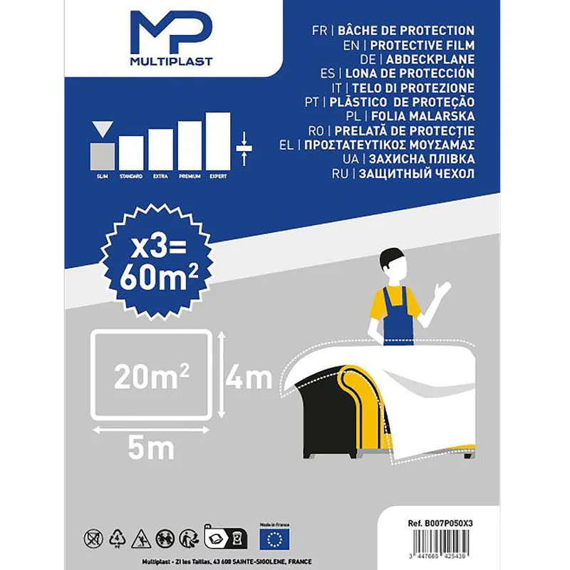 Bâches fines de protection pour travaux 5 m x 4 m par 3 - MULTIPLAST Offre Exclusive