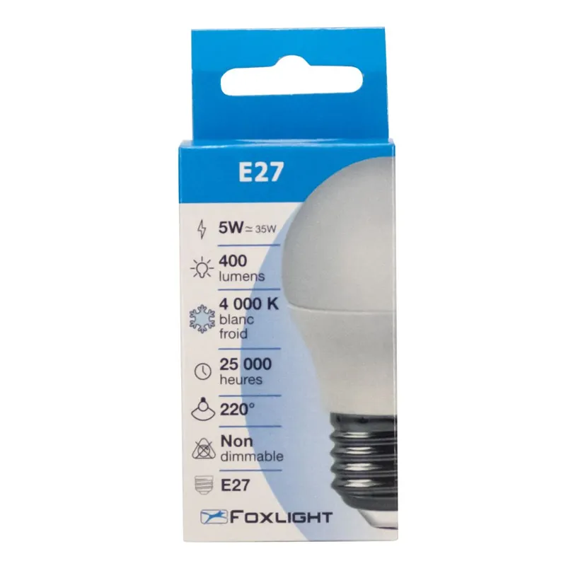 Ampoule LED sphérique E27 5 W =400 lumens blanc neutre FOX LIGHT Expédition Rapide