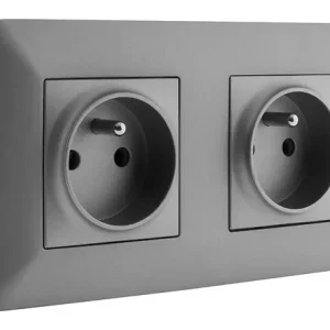 Double prise 2P+T 16A précâblée - Aluminium - Titanium - 3680W ZENITECH Marque