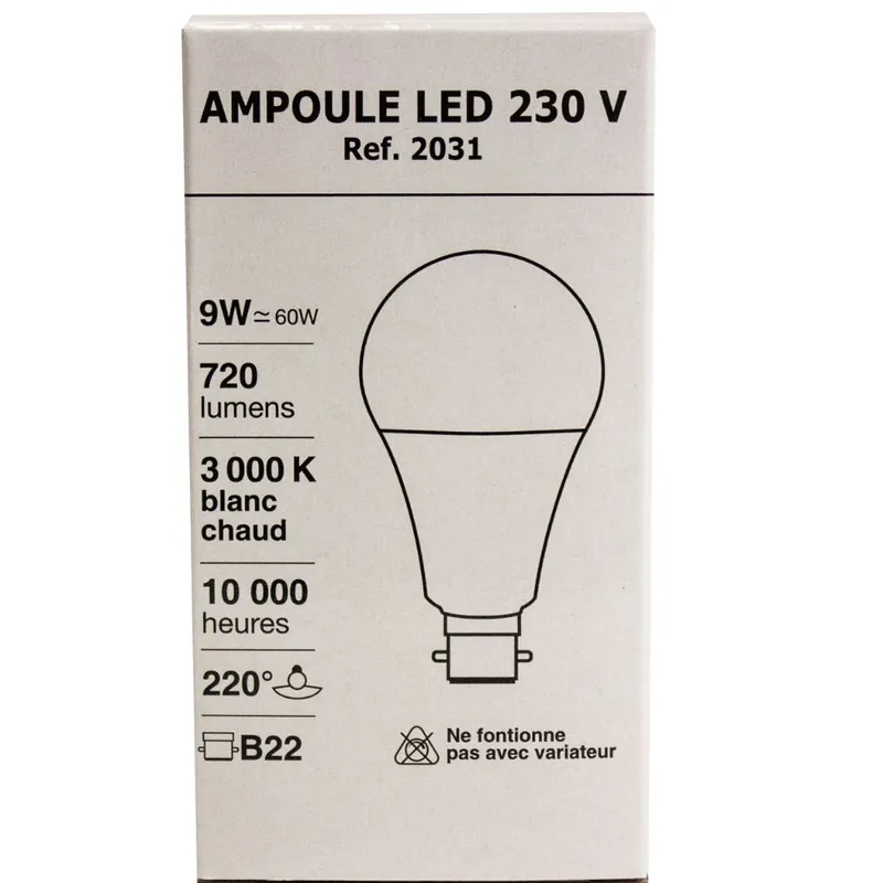 Ampoule LED standard B22 9 W 720 lumens blanc chaud FOX LIGHT Top Vente