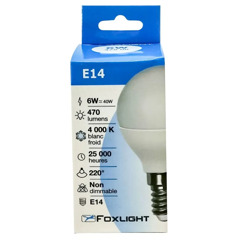 Ampoule LED sphérique E14 6 W = 470 lumens blanc neutre FOXLIGHT Solde