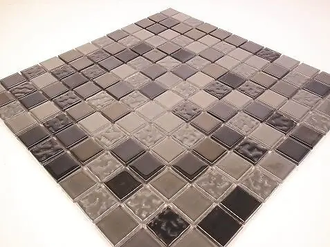 Feuille mosaïque verre noir/gris - 23 carreaux - L.30xl.30cm MAT INTER Expédié Aujourd'hui