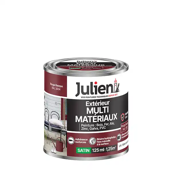 Peinture extérieure Multi-Matériaux - Rouge Basque 125ml JULIEN Super Prix