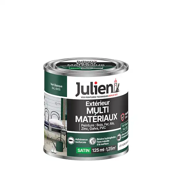 Peinture extérieure multi-matériaux satin Vert Basque 0,125L JULIEN Réduction