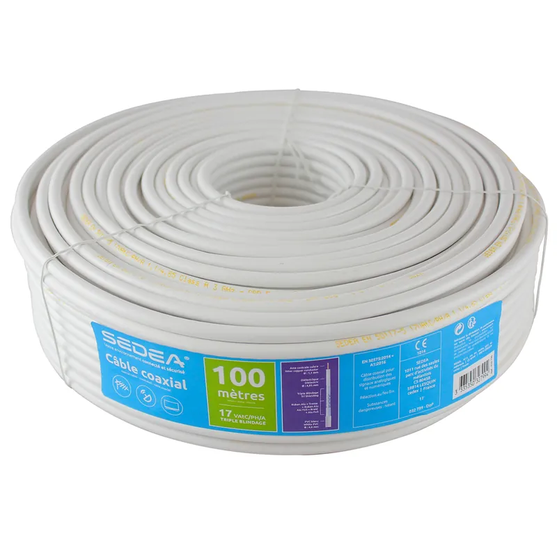 Commande En Gros Câble antenne TV et satellite coaxial 17VATC classe A faible perte 100 m blanc - SEDEA