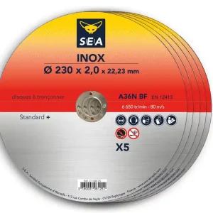 Offre Spéciale Disques à tronçonner inox diamètre 230 mm par 5 SEA