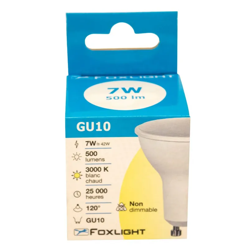 Ampoule LED spot GU10 7W=500 lumens blanc chaud Meilleure Vente