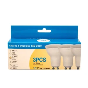 Soldes Lot de 3 ampoules LED spot GU10 5W = 400 lumens blanc chaud - FOXLIGHT