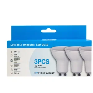 Lot de 3 ampoules LED spot GU10 5W = 400 lumens blanc neutre - FOXLIGHT Pas Cher