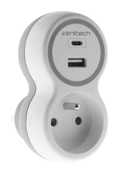 Nouvelle Collection Prise 16A avec 2 ports USB - Blanc Gris ZENITECH