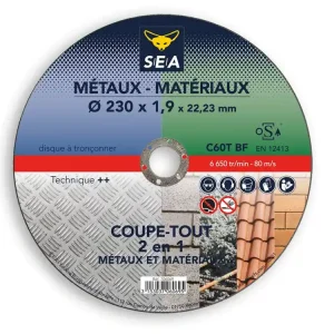 Disque à tronçonner Coupe-tout métaux et matériaux diamètre 230 mm SEA Populaire