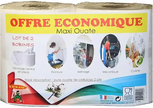 Solde 2 Bobines Maxi-Ouate Pure Pâte de Cellulose 2 Plis GECOSAC