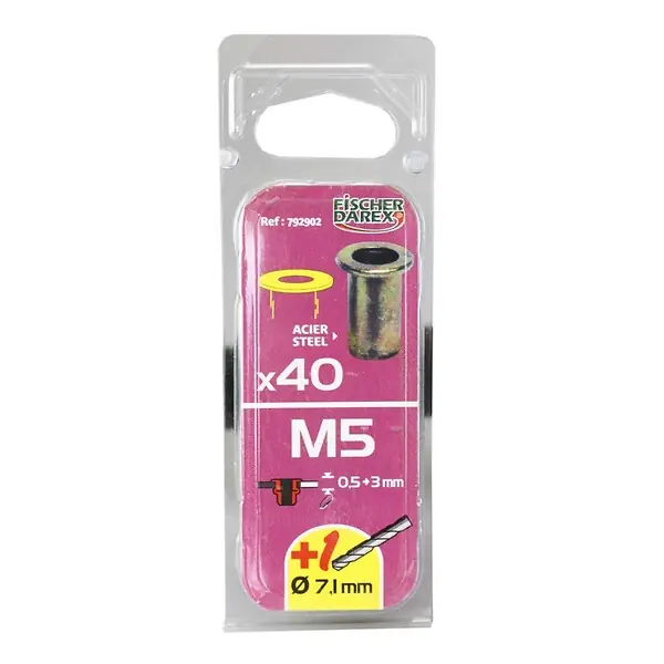 Écrous à sertir M4 acier tête plate - Lot de 41 FISCHER DAREX Prix Cassé