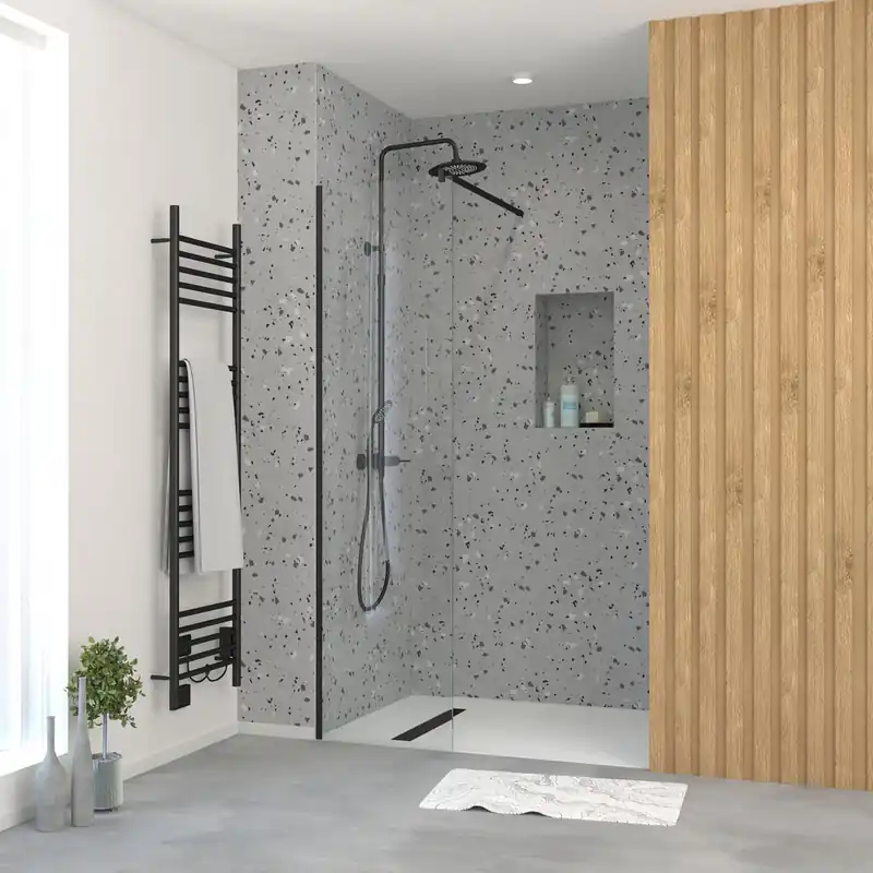 Livraison Express Paroi de douche à l‘italienne 50x195 cm profilé noir verre transparent 5 mm Essentiel - AURLANE
