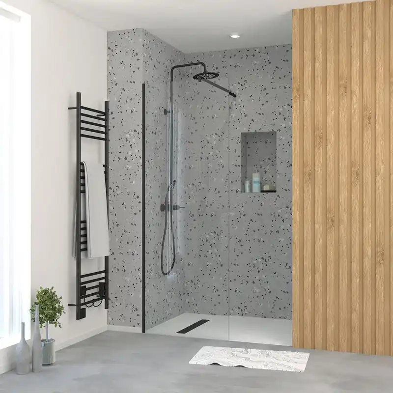Paroi de douche à l‘italienne 70x195 cm profilé noir verre transparent 5 mm Essentiel - AURLANE Soldes