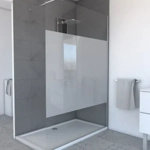 Paroi de douche à l‘italienne 140x200 cm profilé chrome verre dépoli 8 mm Parma - AURLANE Achat Immédiat