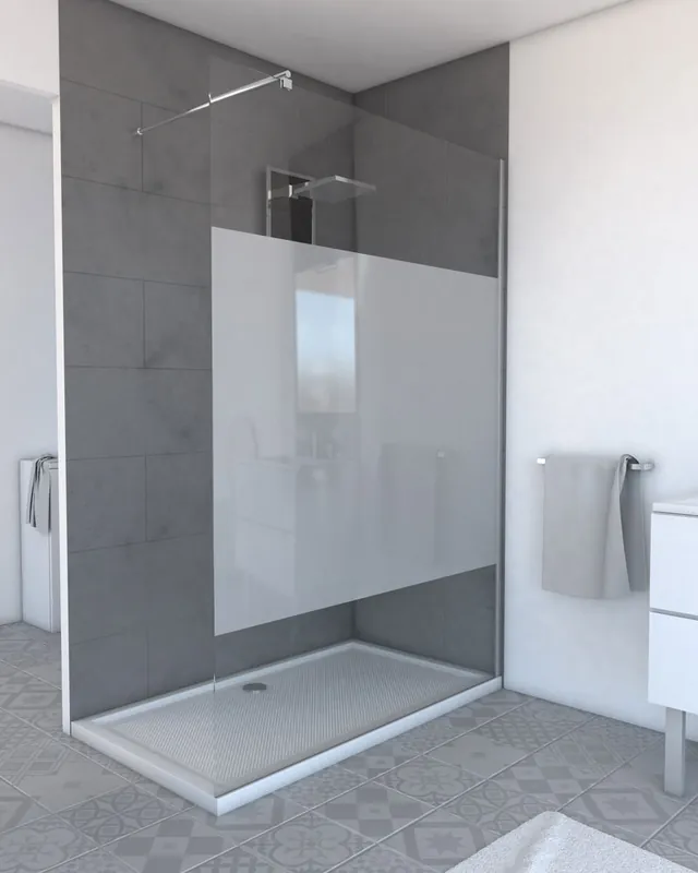 Paroi de douche à l‘italienne 140x200 cm profilé chrome verre dépoli 8 mm Parma - AURLANE Achat Immédiat