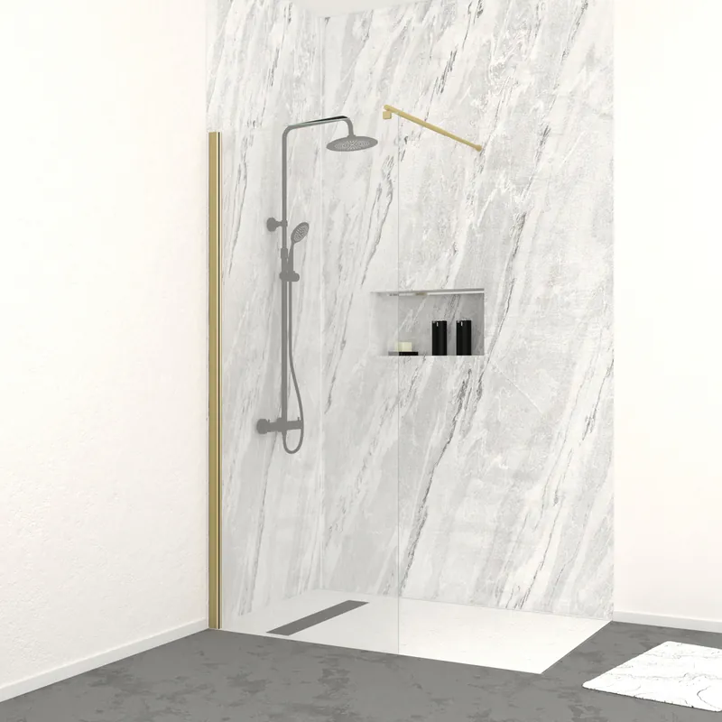 Paroi de douche à l‘italienne 80x200 cm profilé or verre transparent 8 mm Parma - AURLANE Top Vente