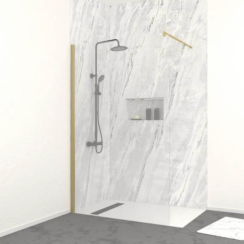 Paroi de douche à l‘italienne 120x200 cm profilé or verre transparent 8 mm Parma - AURLANE Petit Prix