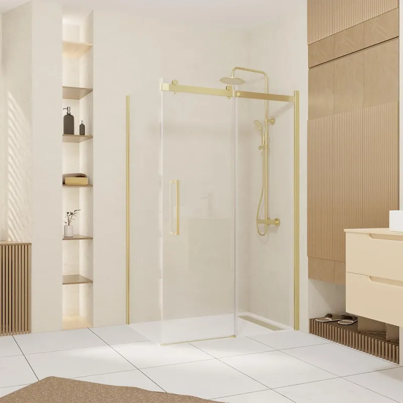 Livraison Express Paroi de douche latérale fixe 80x200 cm profilé or verre transparent 6 mm Rolling - AURLANE