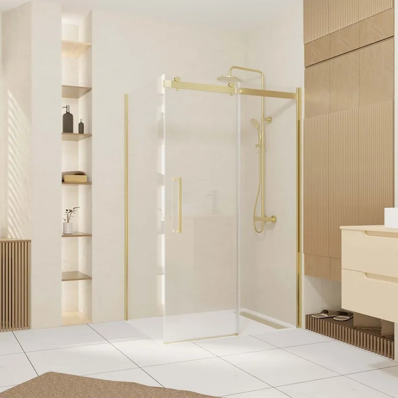 Paroi de douche latérale fixe 90x200 cm profilé or verre transparent 6 mm Rolling - AURLANE Vente Flash