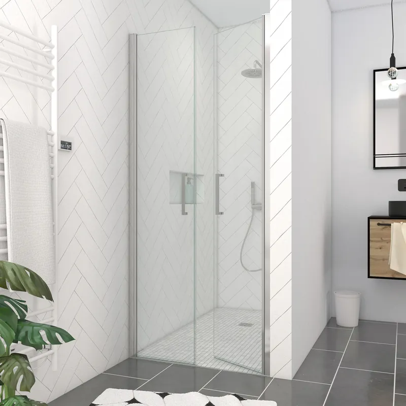Achetez Aujourd'hui Porte de douche battante 90x200 cm profilé chrome verre transparent 6 mm Saloon - AURLANE