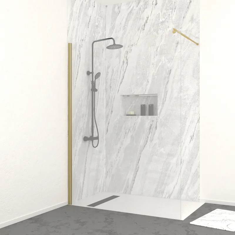 Satisfait Ou Remboursé Paroi de douche à l‘italienne 80x200 cm profilé or verre transparent 5 mm Golden Edge - AURLANE