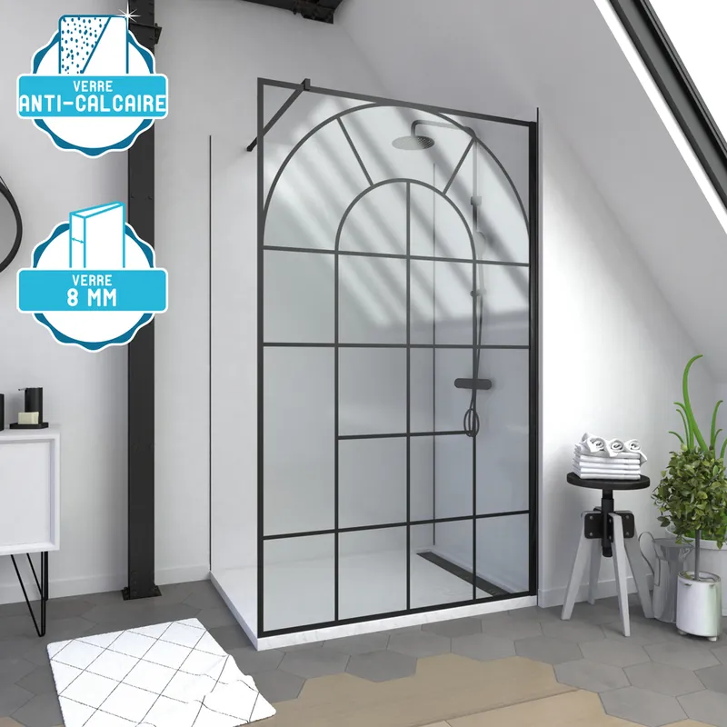 Expédié Aujourd'hui Paroi de douche à l‘italienne 120x195 cm profilé noir verre transparent 8 mm Garden - AURLANE