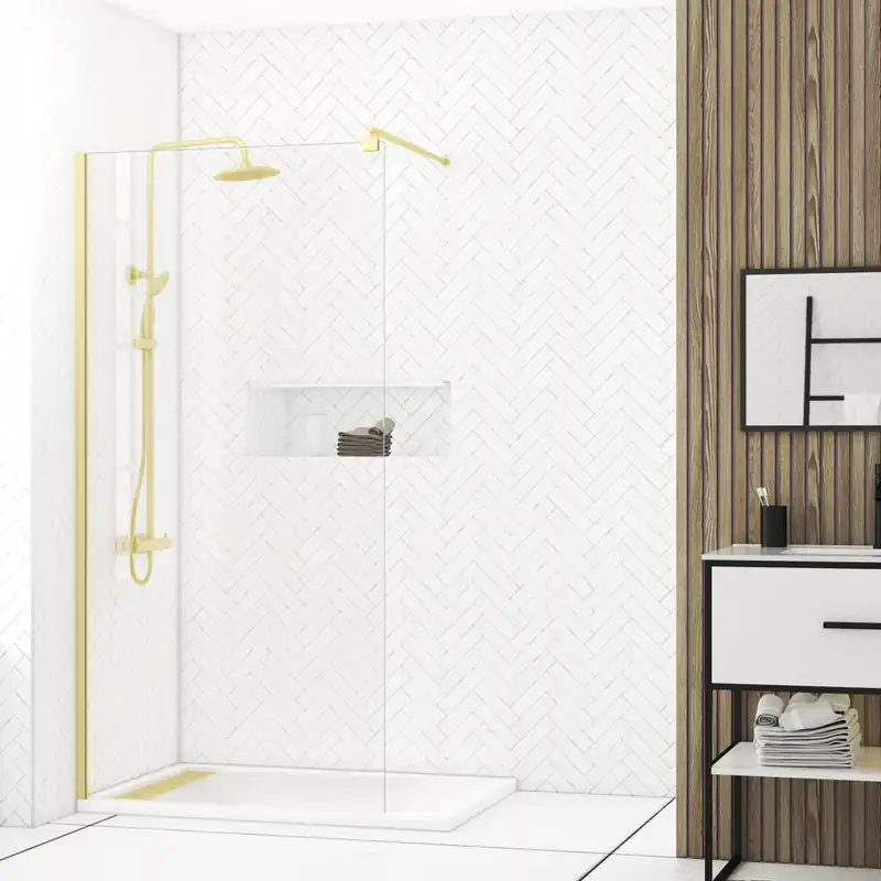 Paroi de douche à l‘italienne 100x200 cm profilé or verre transparent 8 mm Parma - AURLANE Super Prix
