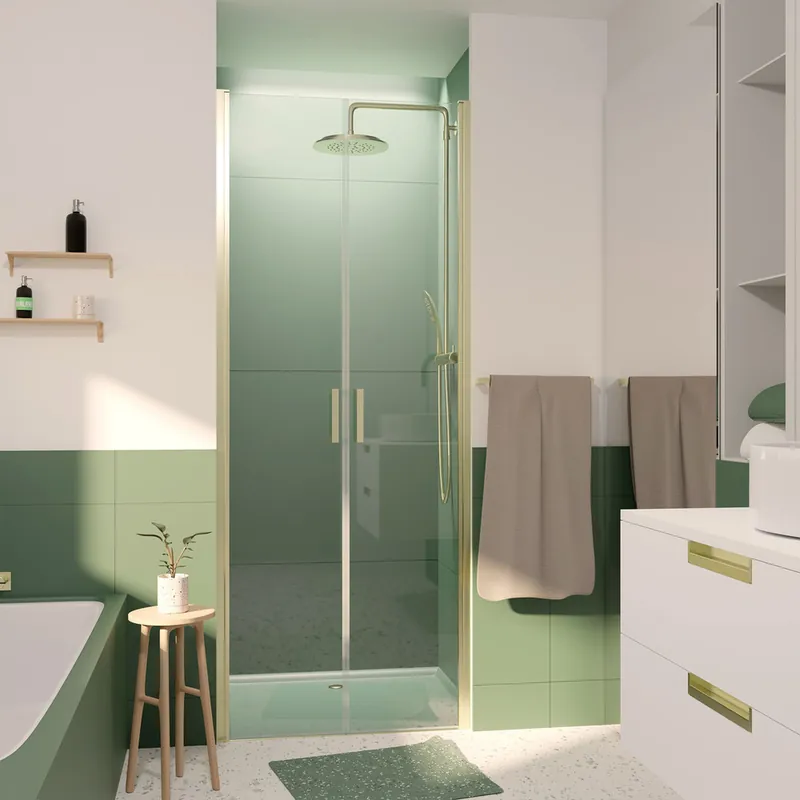 Porte de douche battante 80x200 cm profilé or verre transparent 6 mm Saloon - AURLANE Nouvel Arrivage