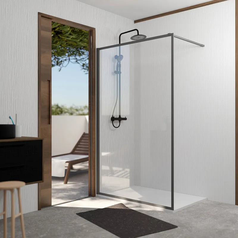 Paroi de douche à l‘italienne 120x200 cm profilé gun metal verre transparent 6 mm Edge - AURLANE Commander Vite