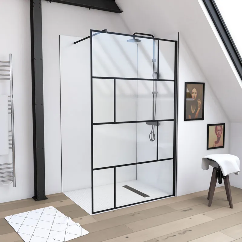 Jusqu'à Épuisement Des Stocks Paroi de douche à l‘italienne 120x195 cm profilé noir verre transparent 5 mm Bricks - AURLANE