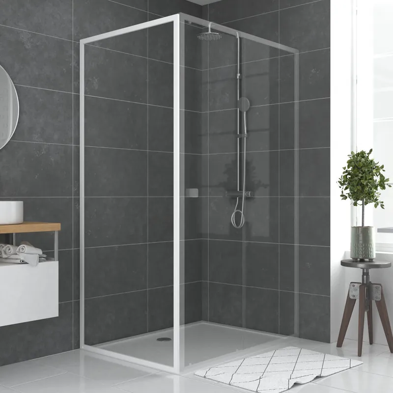 Authentique Paroi de douche latérale fixe 90x185 cm profilé blanc verre transparent 5 mm Spot - AURLANE