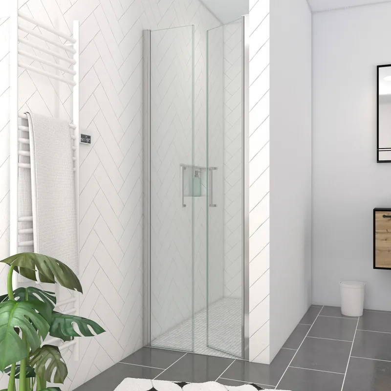 Promotion Saisonnière Porte de douche battante 70x200 cm profilé chrome verre transparent 6 mm Saloon - AURLANE