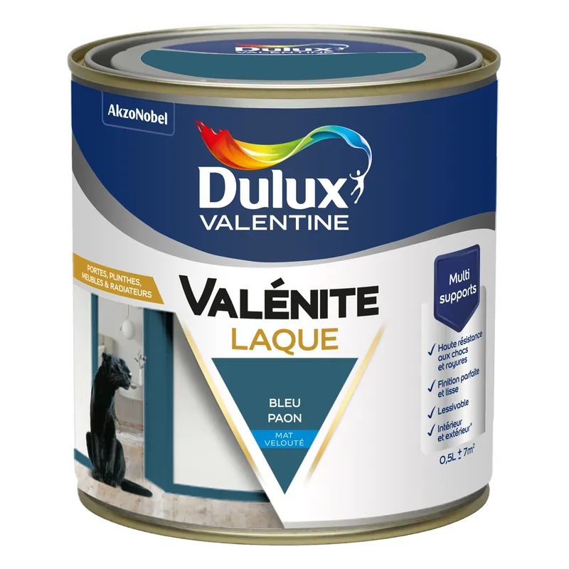 Seulement Aujourd'hui Peinture Boiseries Laque Acrylique Valénite Mat Bleu Paon 0,5 L DULUX VALENTINE