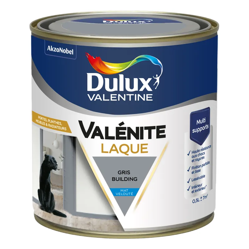 Usine Directe Peinture Boiseries Laque Acrylique Valénite Mat Gris Building 0,5 L DULUX VALENTINE