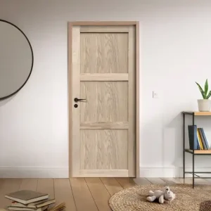 Bloc-porte postformé 3 panneaux placage chêne brut H.204 x l.83 cm poussant droit - BCD Meilleur Prix