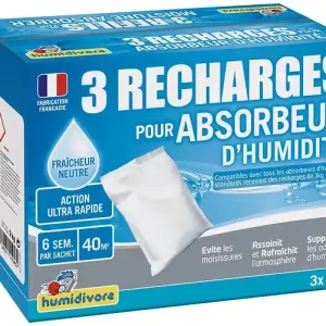 Lot de 3 recharges 1kg - Absorbeur d‘humidité - 40m² HUMIDIVORE Marque