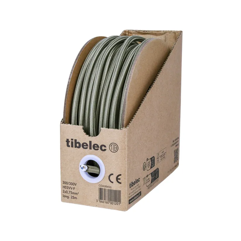 Prix Réduit Câble électrique textile 2 x 0,75 mm² pour luminaire 25 m kaki - TIBELEC