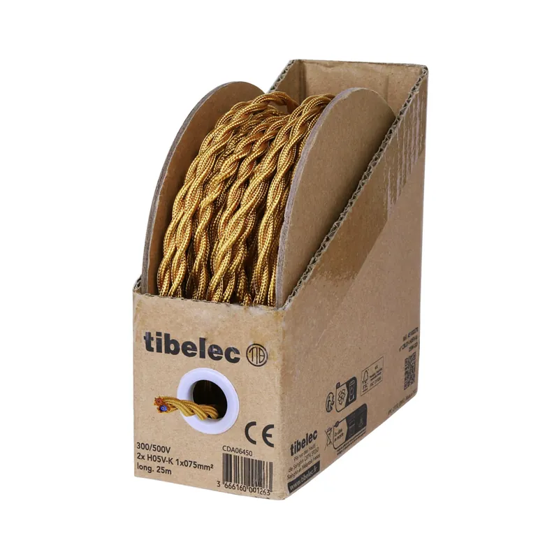 Remise Câble électrique textile torsadé 2 x 0,75 mm² pour luminaire 25 m doré - TIBELEC