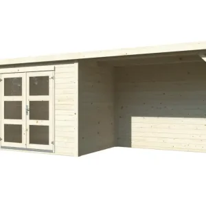 Super Prix Abri de jardin en bois naturel avec pergola 6m² Olivia - 12 m² hors-tout - WHITE WOOD