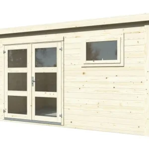 Certifié Abri de jardin en bois naturel Lya 2 - ép.28 mm - 12,5 m² hors-tout - Livraison à domicile incluse - WHITE WOOD