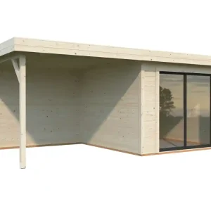 Usine Directe Studio de jardin en bois naturel avec Pergola Lydia - 21,3 m² hors-tout - Livraison à domicile incluse - WHITE WOOD