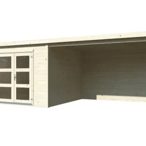 Satisfait Ou Remboursé Abri de jardin en bois avec pergola 8,7 m² Lya 1 - ép.28 mm - 19,6 m² hors-tout - Livraison à domicile incluse - WHITE WOOD
