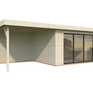 Remise Studio de jardin en bois naturel avec Pergola Lydia - 24,8 m² hors-tout - Livraison à domicile incluse - WHITE WOOD