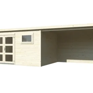 Achat Immédiat Abri de jardin avec pergola en bois Lya 2 - ép.28 mm - 23 m² hors-tout - Livraison à domicile incluse - WHITE WOOD