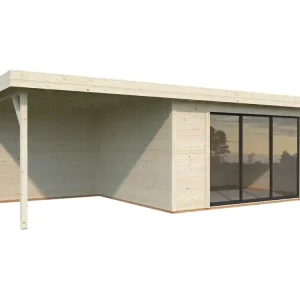 Meilleur Prix Abri de jardin en bois avec pergola 8,8 m² Lydia - ép.28 mm - 30,1 m² hors-tout - Livraison à domicile incluse - WHITE WOOD