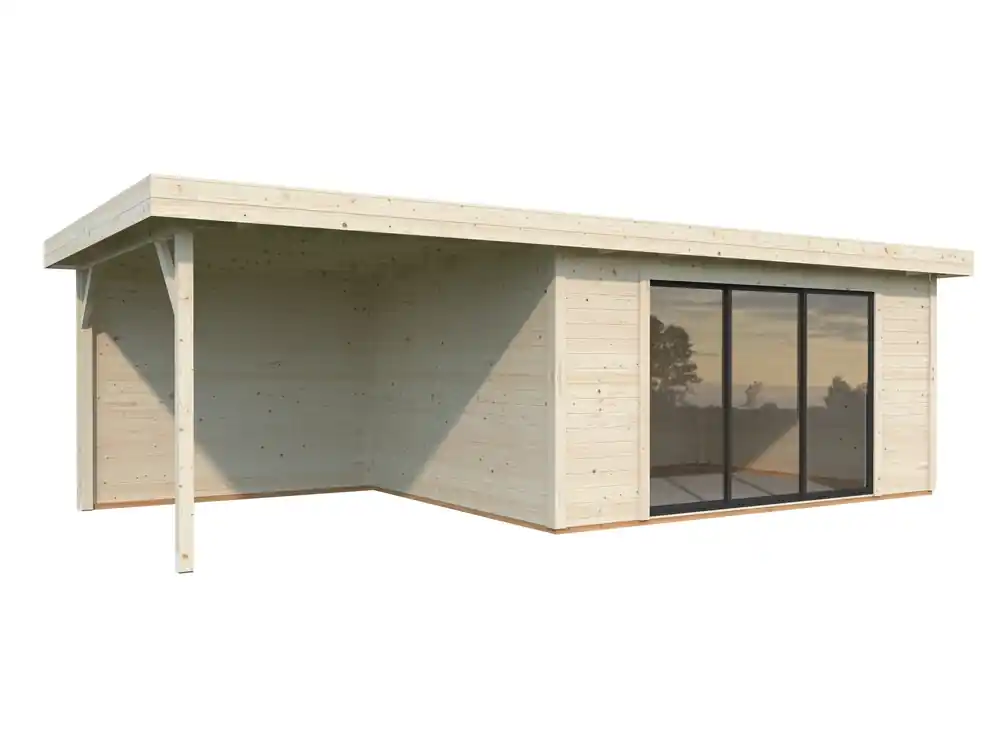 Meilleur Prix Abri de jardin en bois avec pergola 8,8 m² Lydia - ép.28 mm - 30,1 m² hors-tout - Livraison à domicile incluse - WHITE WOOD