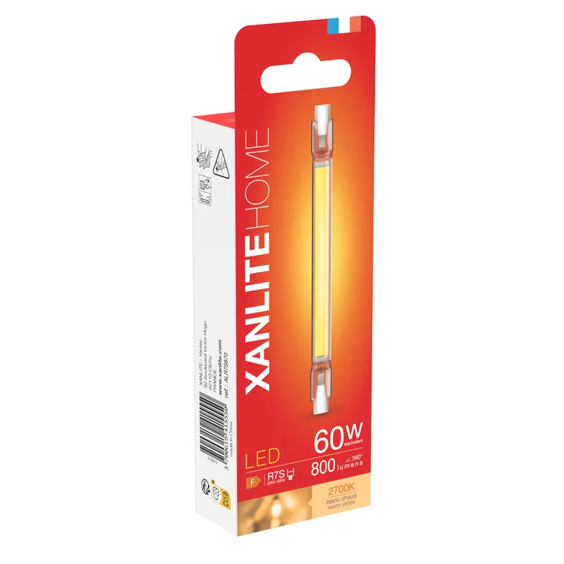 Ampoule LED crayon R7S 118mm 8W = 870lumens blanc chaud - XANLITE Meilleur Choix