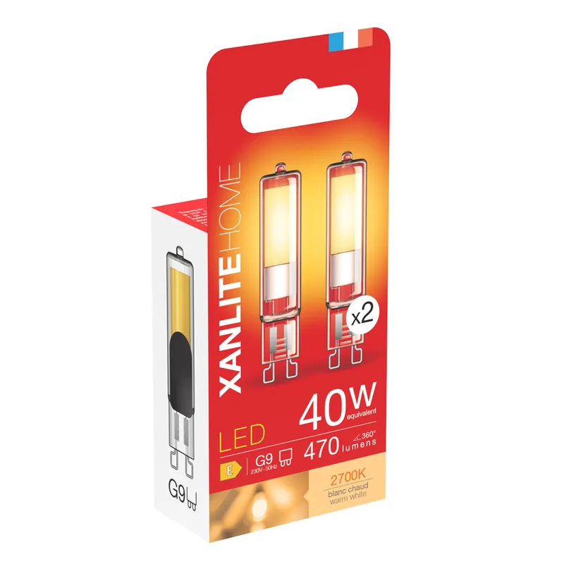 Meilleur Choix Lot de 2 ampoules LED G9 3,7W = 470 lumens blanc chaud - XANLITE